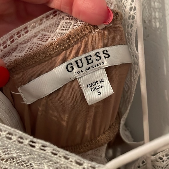 Guess Gianna White Lace Overlay Maxi Dress Cut Out Sleeveless Slit Wedding Small - Picture 10 of 13